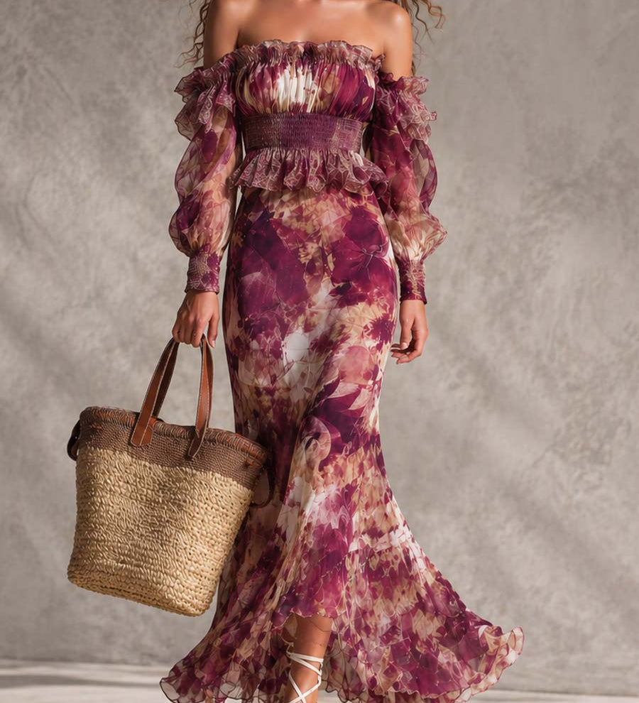 Jutta – Blumenkleid mit schulterfreiem Ausschnitt