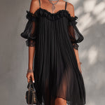 Hannelore – Schwarzes Spitzenkleid mit Chiffonärmeln