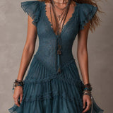 Elfriede – Blaues Spitzenkleid mit Volants