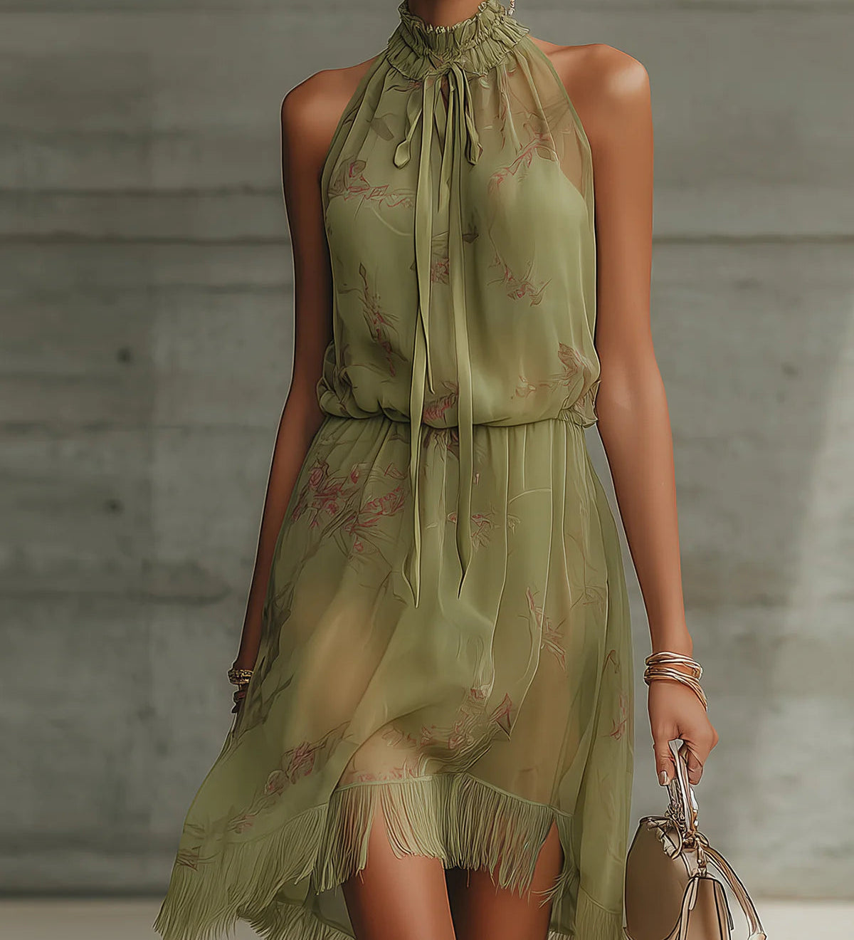 Zita – Grünes Chiffonkleid mit Blumenprint