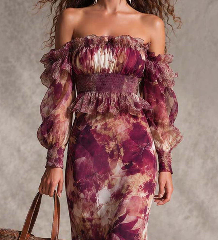 Jutta – Blumenkleid mit schulterfreiem Ausschnitt