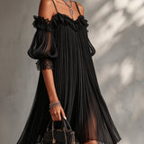 Hannelore – Schwarzes Spitzenkleid mit Chiffonärmeln