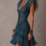 Elfriede – Blaues Spitzenkleid mit Volants