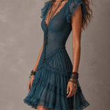 Elfriede – Blaues Spitzenkleid mit Volants