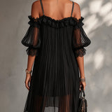 Hannelore – Schwarzes Spitzenkleid mit Chiffonärmeln