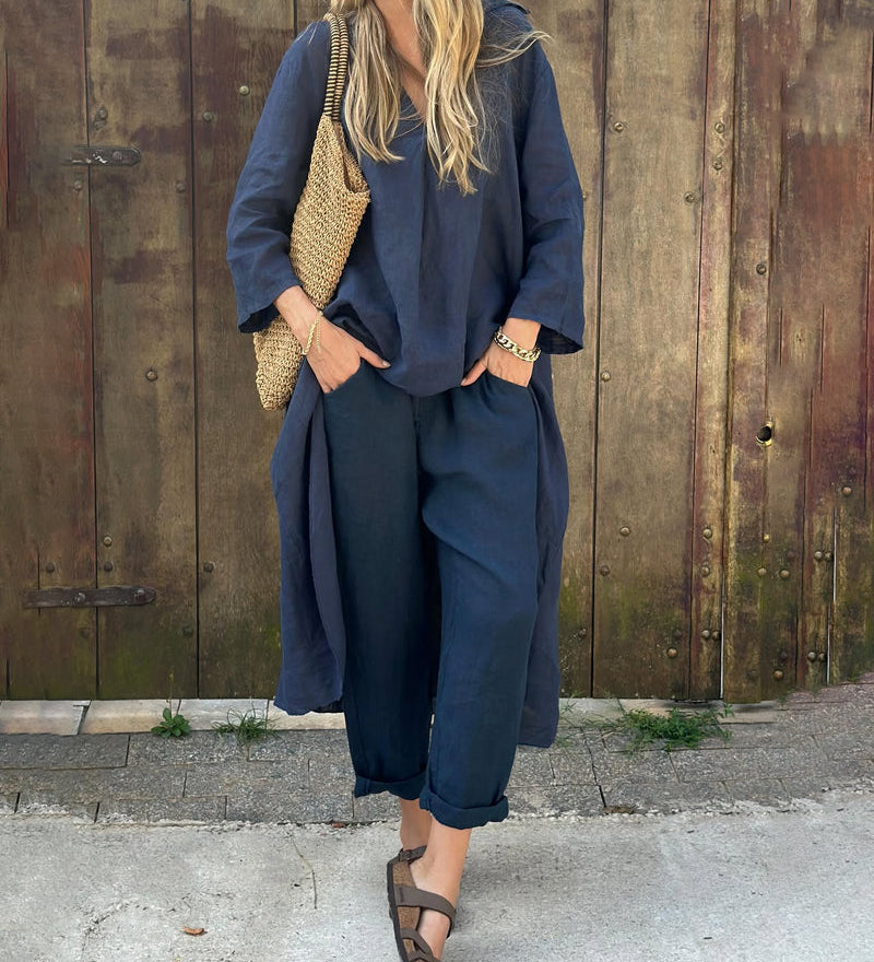 Vaelora – Marineblaues Set mit weitem Schnitt