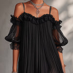 Hannelore – Schwarzes Spitzenkleid mit Chiffonärmeln