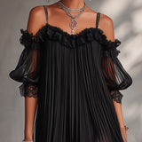 Hannelore – Schwarzes Spitzenkleid mit Chiffonärmeln