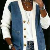 Laura | Denim-Strickjacke im Patchwork-Look