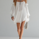 Erika – Weisses Chiffonkleid mit Carmen-Ausschnitt