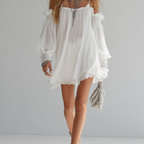 Erika – Weisses Chiffonkleid mit Carmen-Ausschnitt
