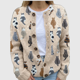 Charlotte | Cardigan mit buntem Katzenmuster