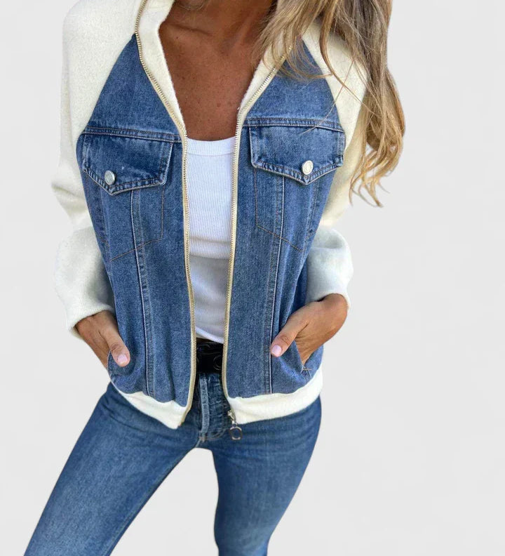 Zoey – Graue Denimjacke mit Kontrastärmeln