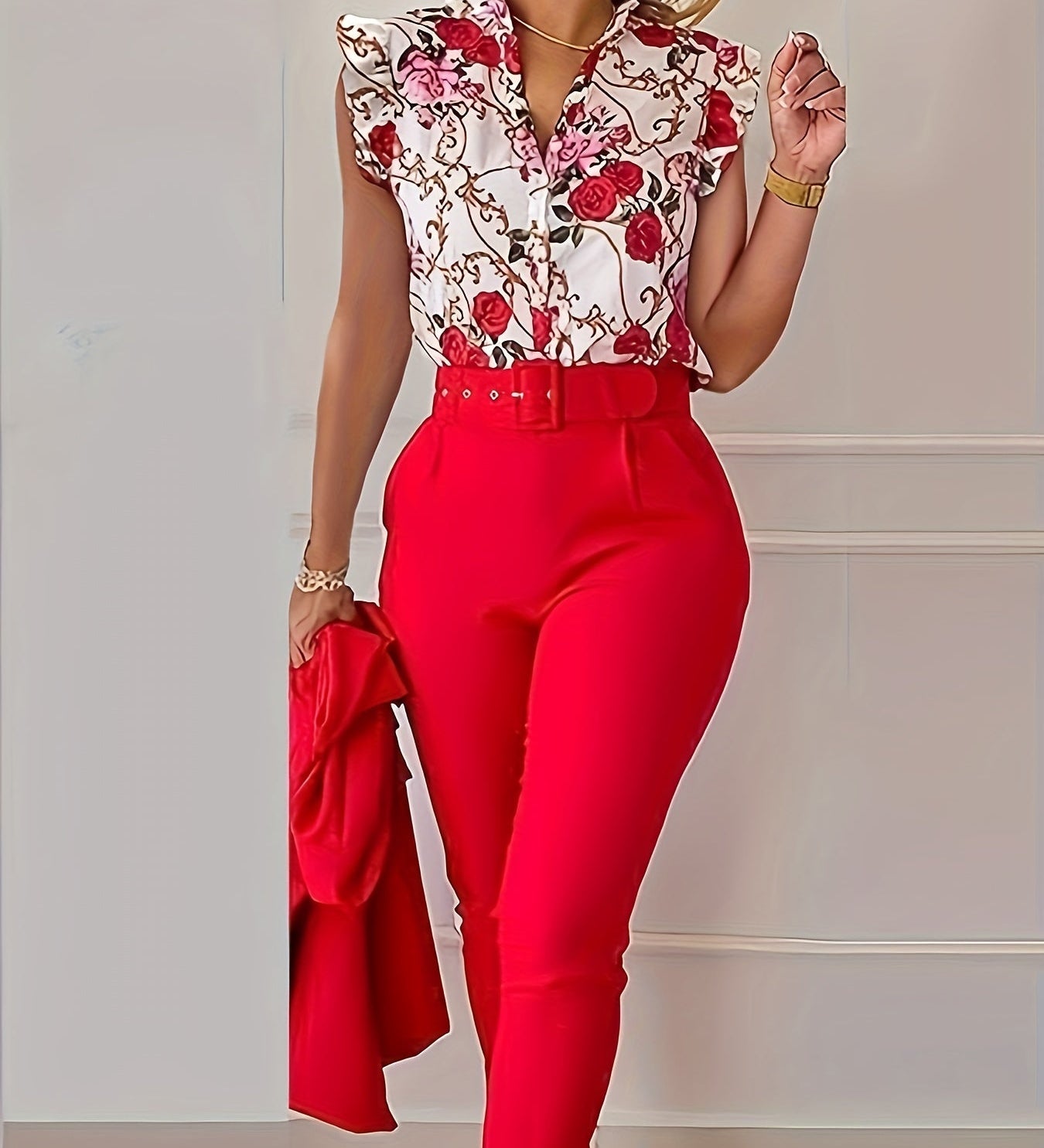 Florabel – Weisses Blusenset mit Rosenprint