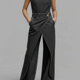 Ilse | Weiter ärmelloser Denim-Jumpsuit