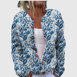 Marlene | Cardigan mit blauem Blättermuster
