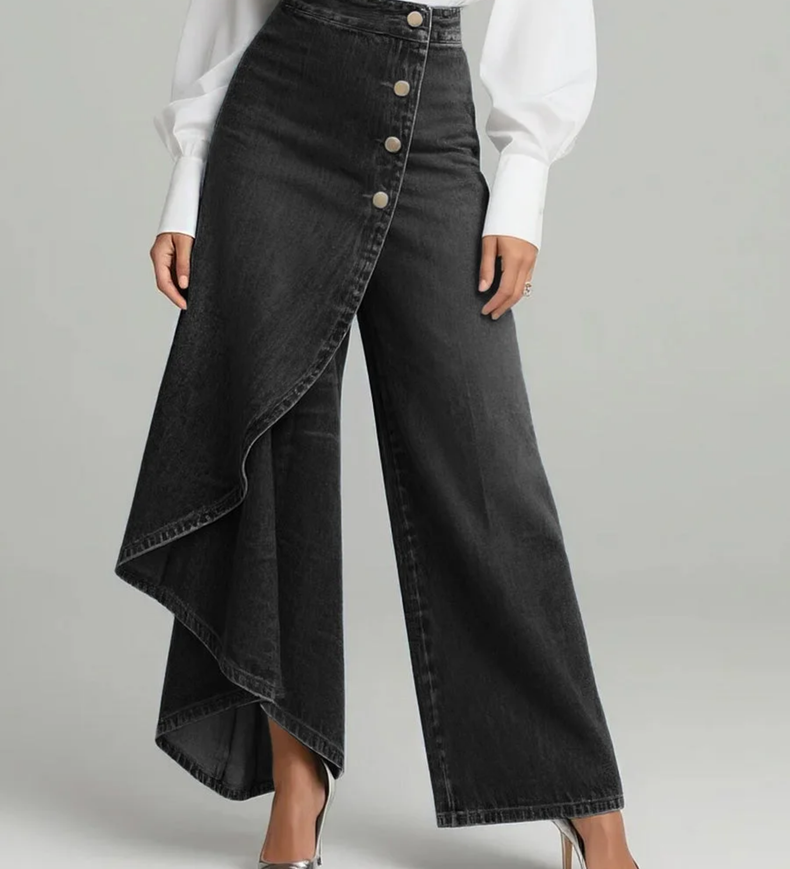 Audrey – Asymmetrischer Denimrock mit Knopfleiste