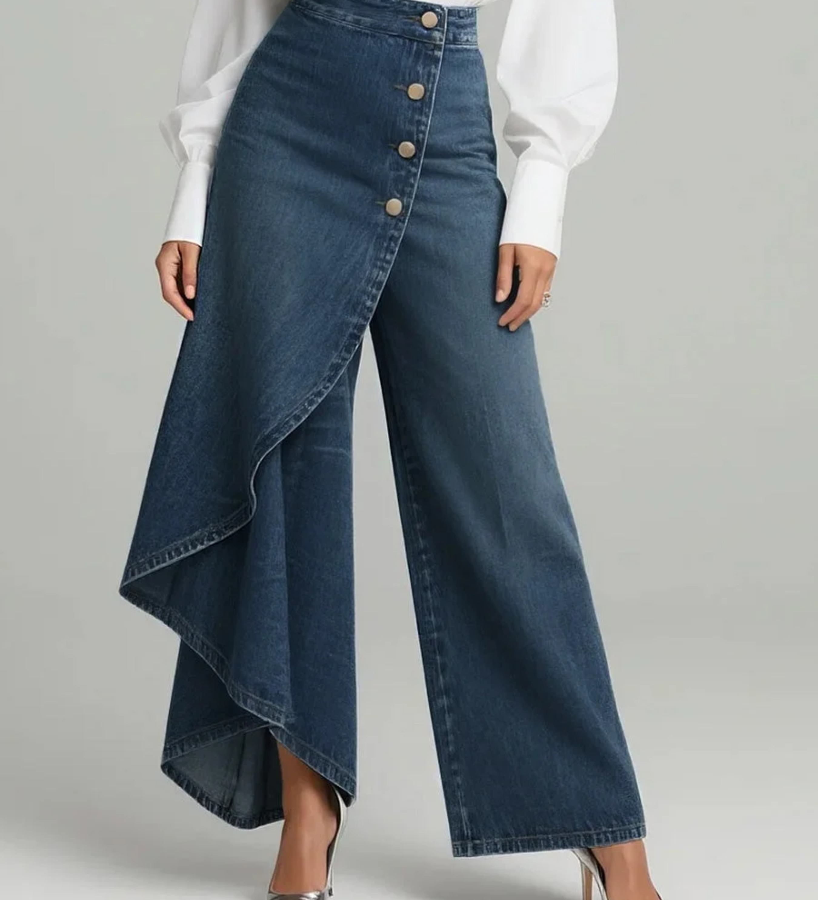 Audrey – Asymmetrischer Denimrock mit Knopfleiste