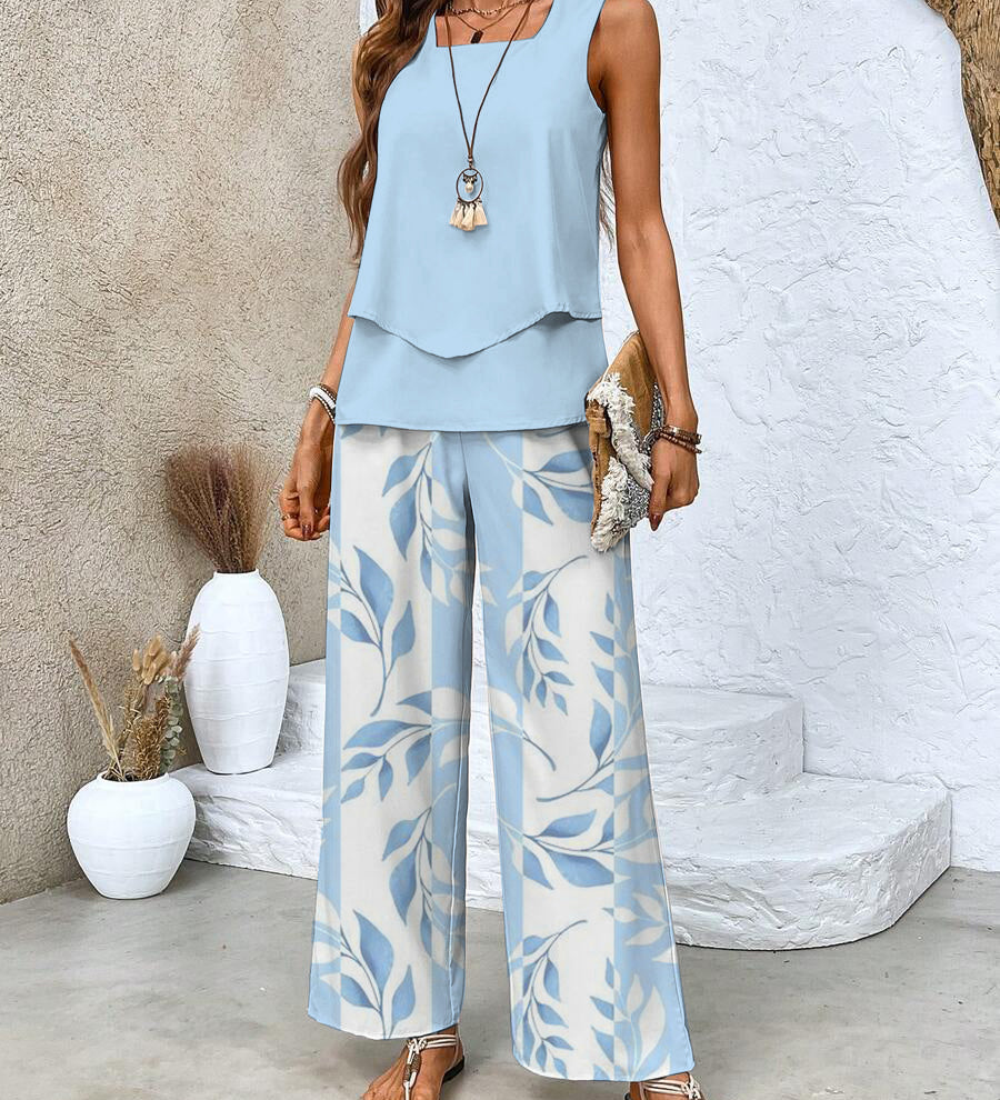 Averie – Hellblaues Set mit Blätterhose