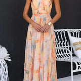 Ava | Langes Kleid mit Blumenprint und Neckholder-Ausschnitt