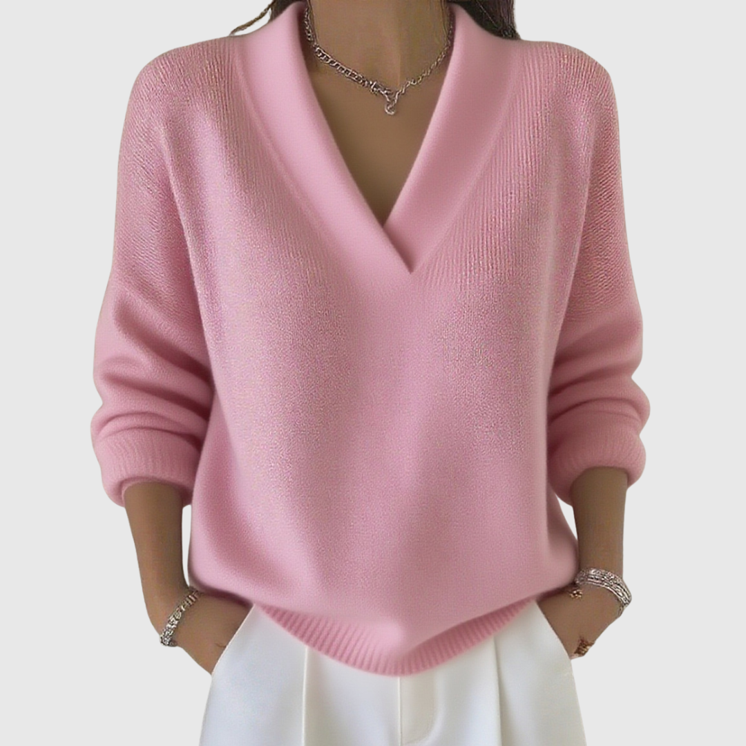 Faye – Rosafarbener Pullover mit V-Ausschnitt