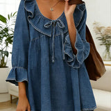 Lea | Denim-Rüschenshirt mit V-Ausschnitt