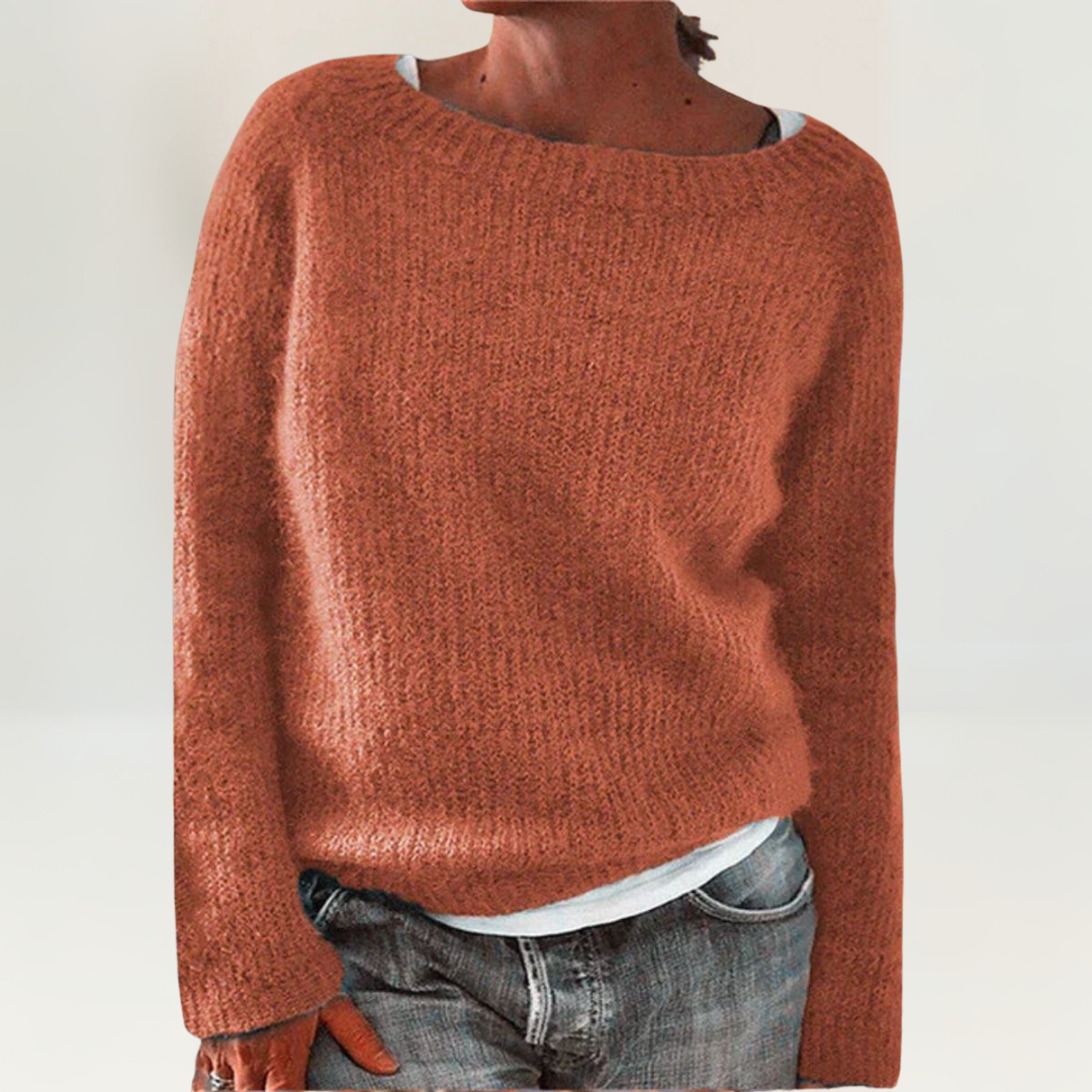 Suzy – Rostfarbener Pullover mit U-Boot-Ausschnitt