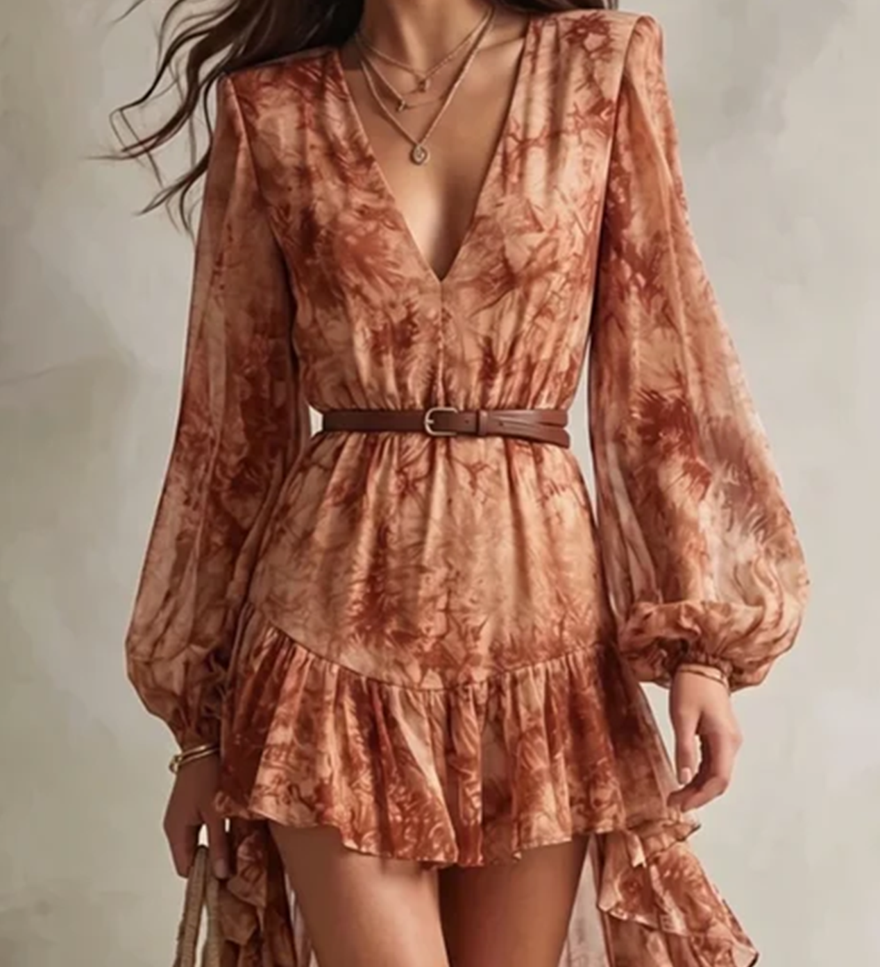 Ingeborg – Terrakotta-Kleid mit fliessendem Saum