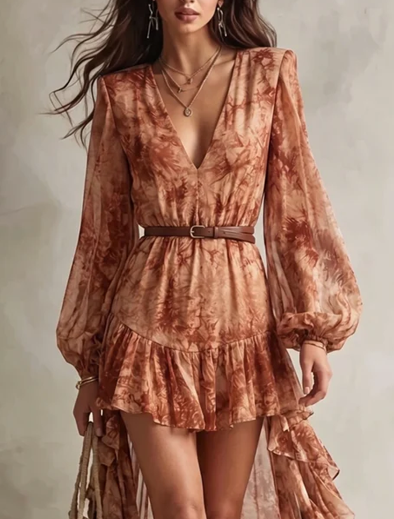 Ingeborg – Terrakotta-Kleid mit fliessendem Saum