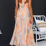 Ava | Langes Kleid mit Blumenprint und Neckholder-Ausschnitt
