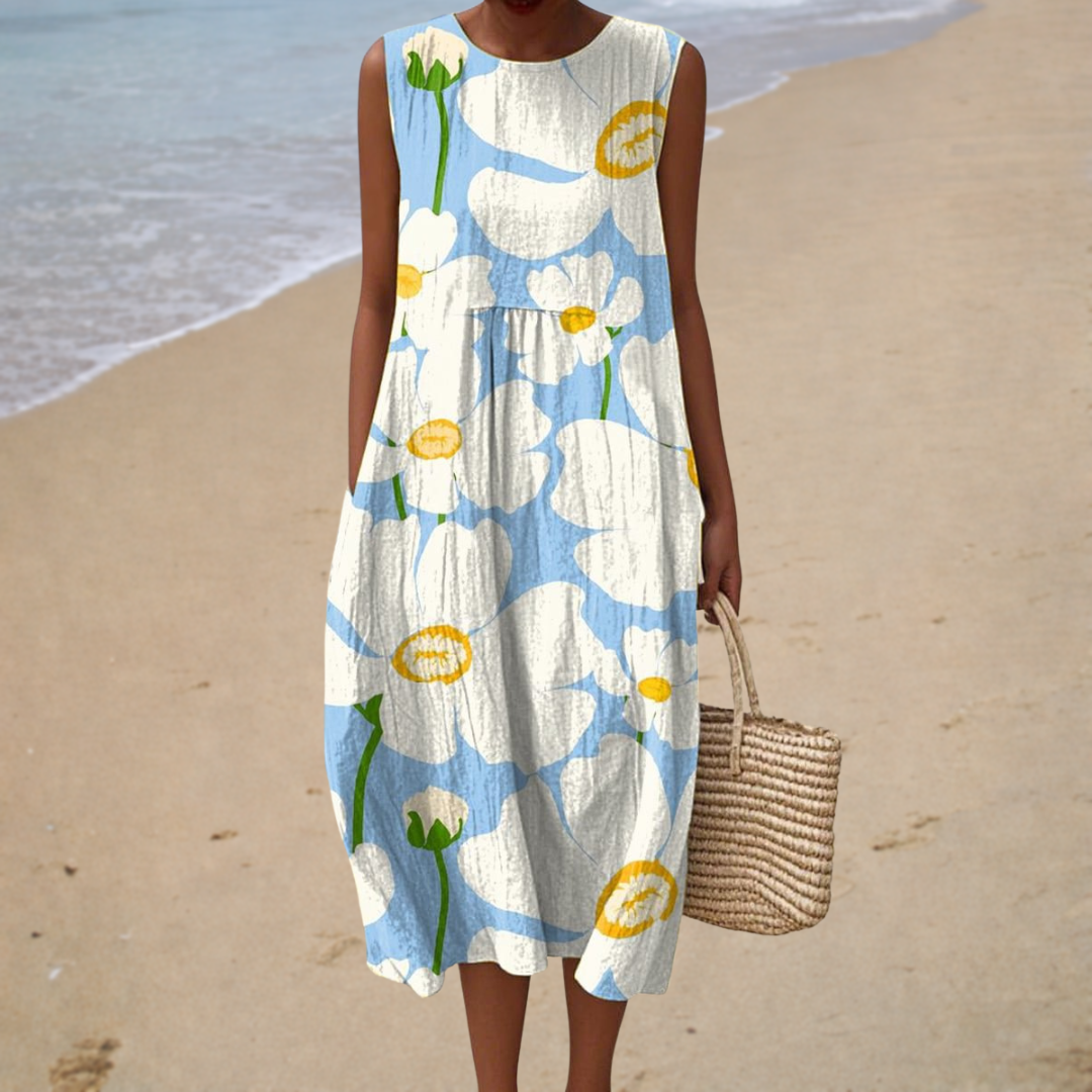 Capucine – Helles Kleid mit Blütenmotiven