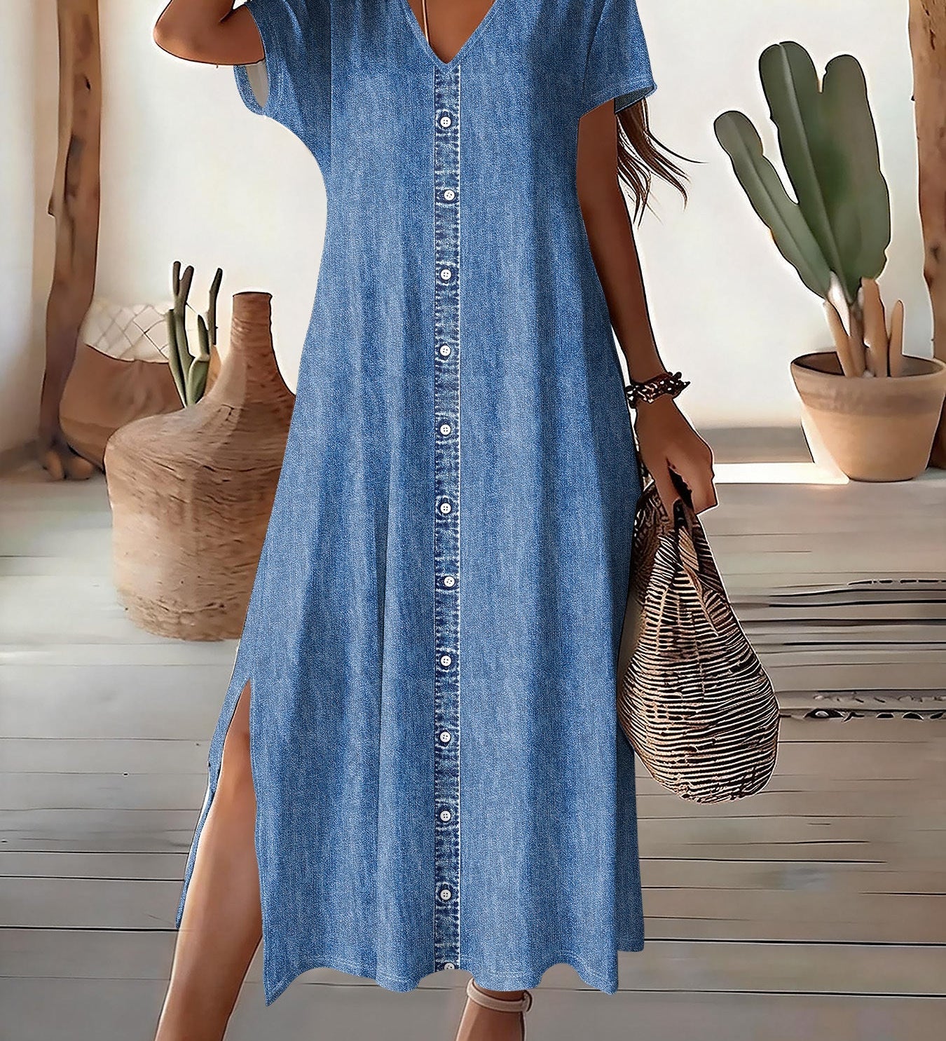 Hélène – Denim-Hemdblusenkleid mit Frontschlitz