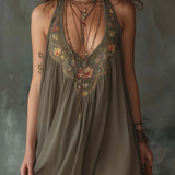 Graues Minikleid mit Blumenmuster