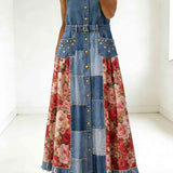 Carina | Denim-Maxirock im Blumen-Patchwork-Look