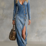 Amalia | Denim-Maxikleid mit V-Ausschnitt