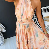 Ava | Langes Kleid mit Blumenprint und Neckholder-Ausschnitt