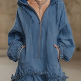 Rosalie | Denim-Minikleid mit Rüschensaum und Kapuze