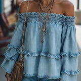 Corinne | Schulterfreie Denimbluse im Vintage-Look