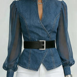 Mia | Denimtop mit Organza-Ärmeln