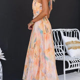 Ava | Langes Kleid mit Blumenprint und Neckholder-Ausschnitt