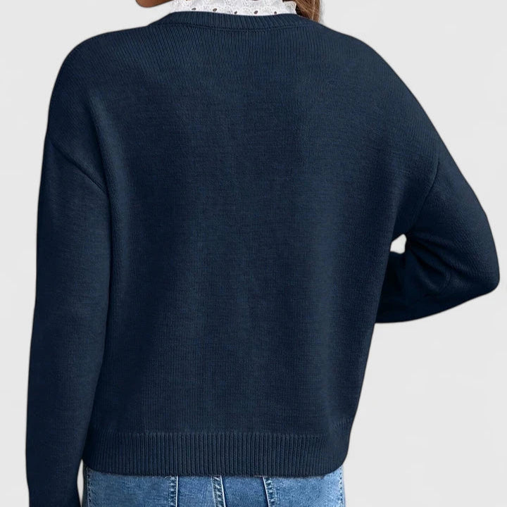 Zara – Marineblauer Pullover mit Spitzenkante