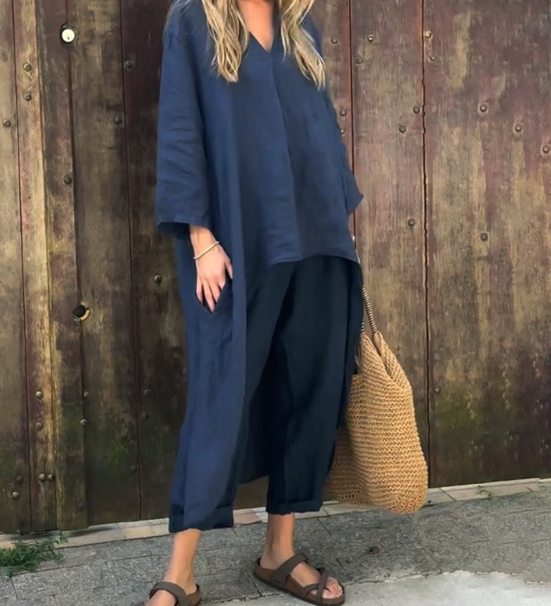 Vaelora – Marineblaues Set mit weitem Schnitt