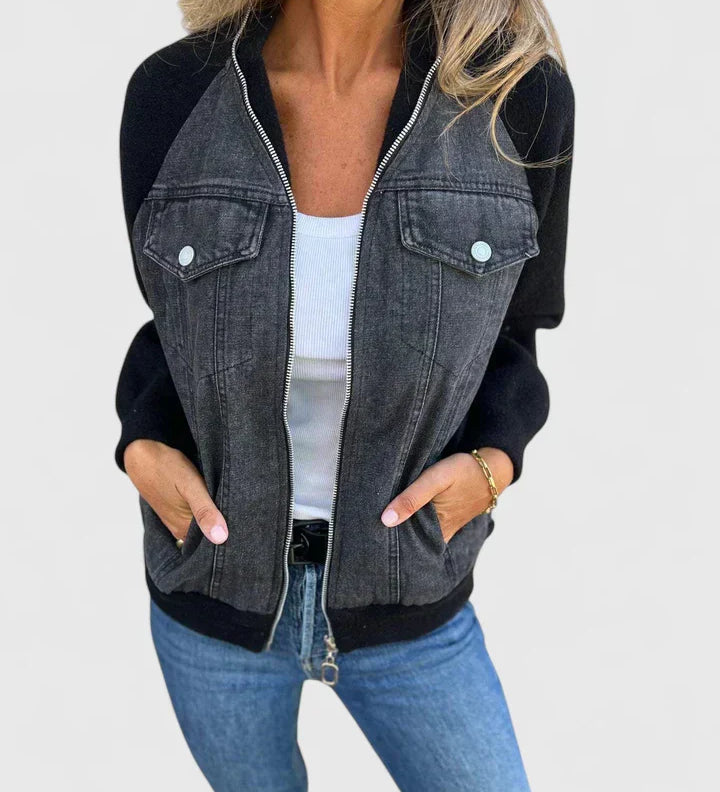 Zoey – Graue Denimjacke mit Kontrastärmeln