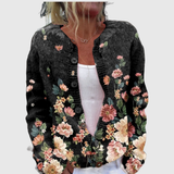 Christa | Schwarzer Cardigan mit üppigen Rosen
