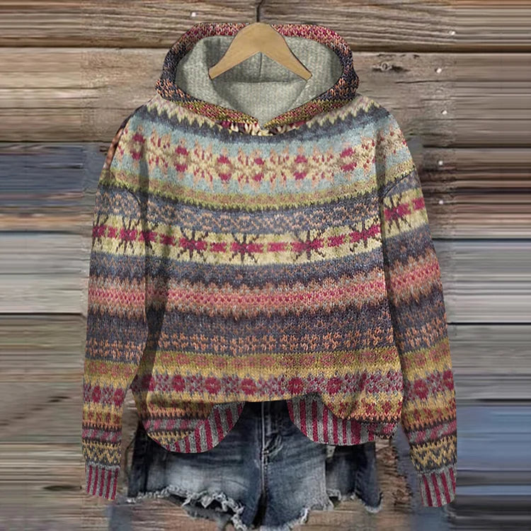 Gaby – Gemusterter Kapuzenpullover im Ethnostil