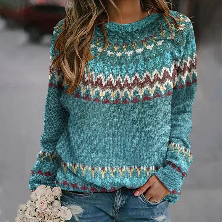 Regina – Türkiser Pullover mit Wellenmuster
