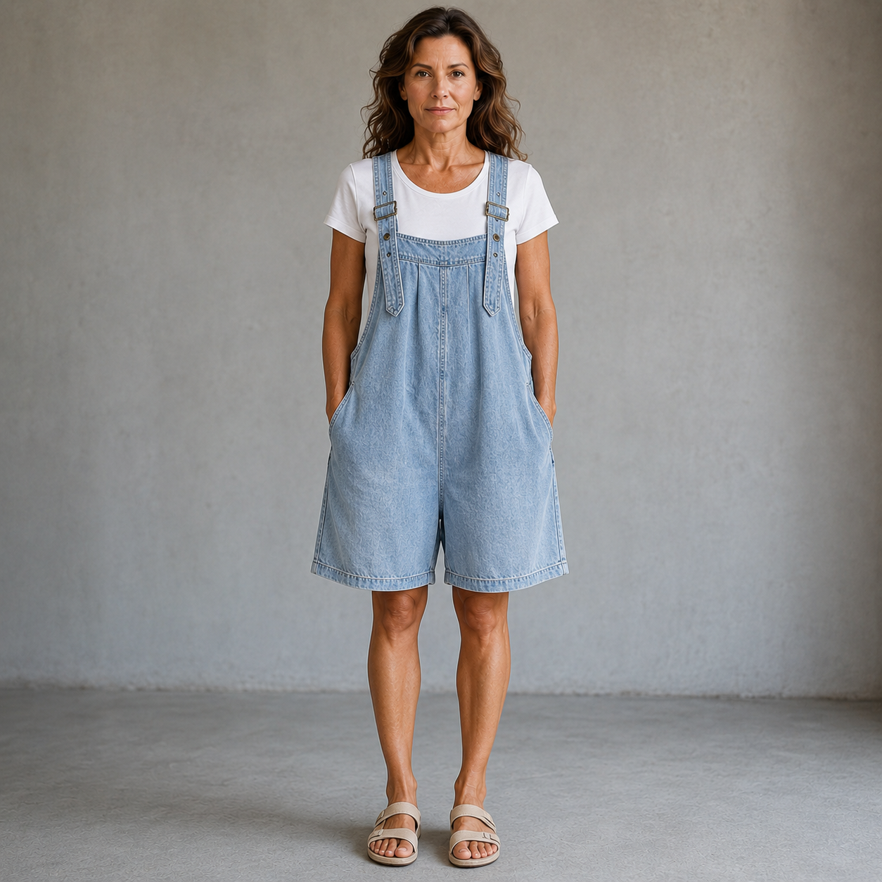 Clara – Hellblaue kurze Denim-Latzhose