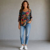 Nicole | Vintage Blumen-Jeansbluse