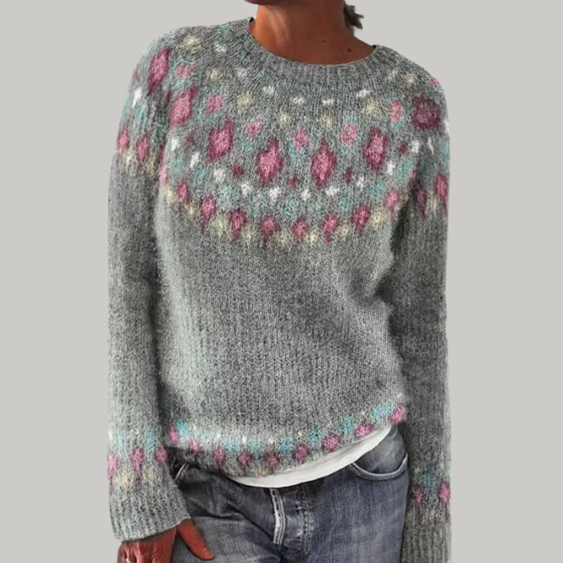 Candace – Grauer Pullover mit Rautenmuster
