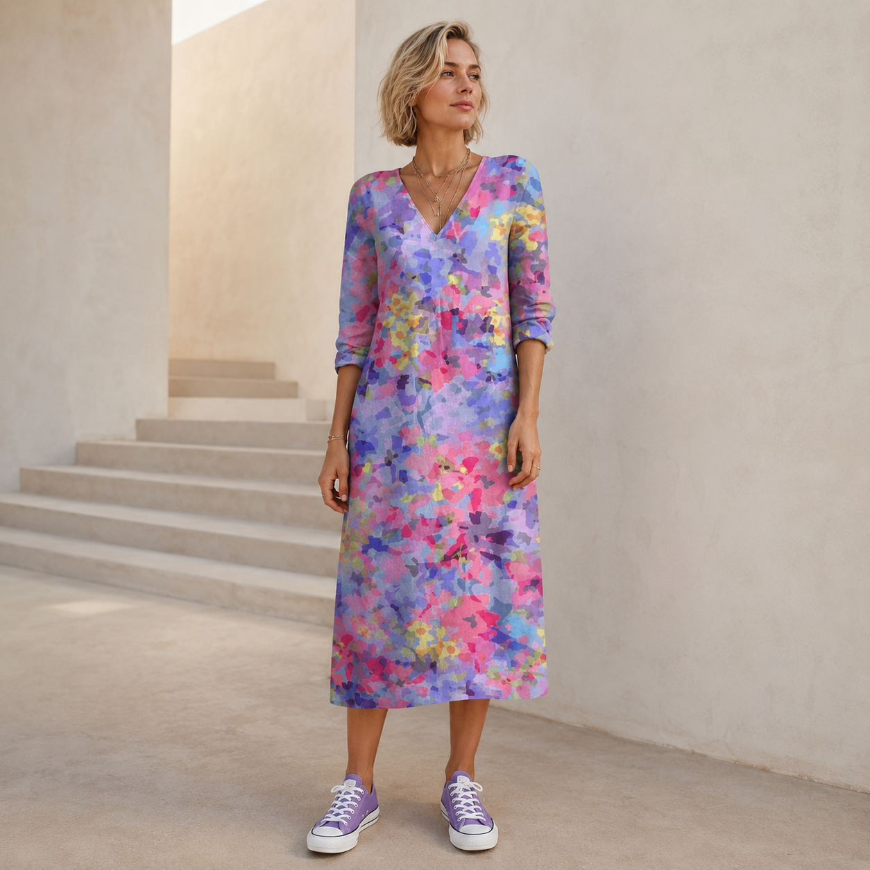 Noëlle – Kleid mit farbigem Aquarellprint